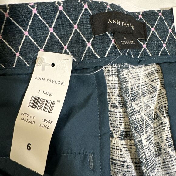 Ann Taylor The Cotton Crop Pants Green Pink Geometric Midrise Flat Front - Picture 5 of 14